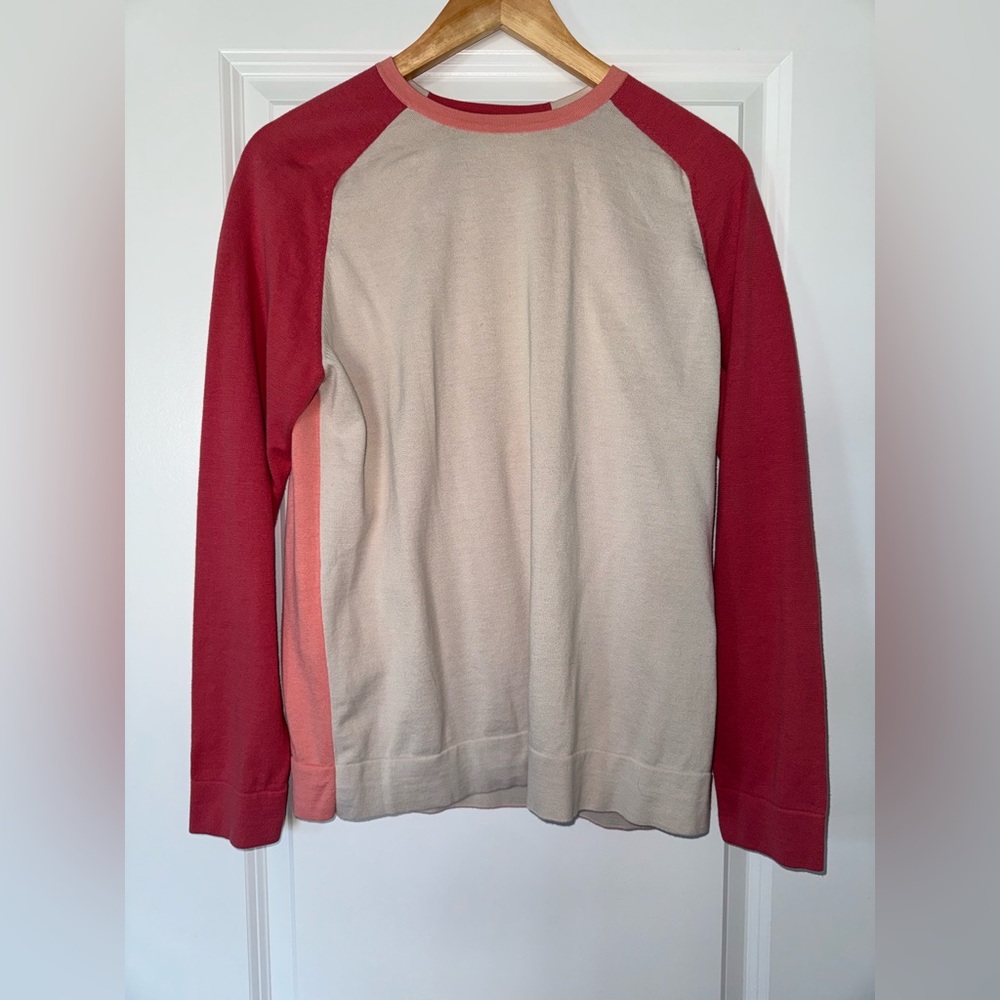 Ted Baker Crewneck Sweater with Coral and Red Trim (Medium)